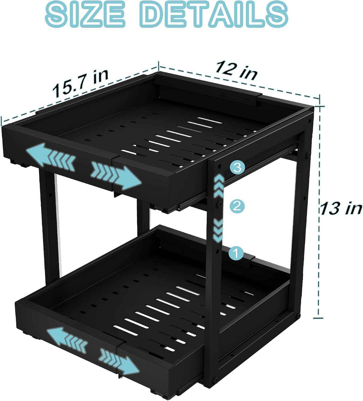 2-Tier Expandable Pull Out Cabinet Organizer, 16"D, Black