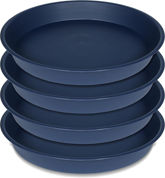 4 Pack of 14 inch Plant Saucers Bird Bath Bow Round, Plastic Plant Saucer Tray for Pots, White Planters for Indoor Plants, Plant Trays for Planter 12-15" (14", Blue)