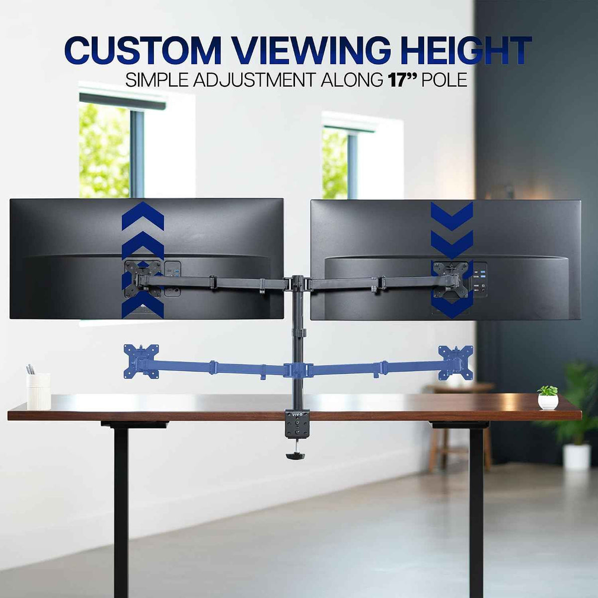 VIVO Dual Ultrawide Monitor Desk Mount, Heavy Duty Fully Adjustable Steel Stand, Holds 2 Computer Screens up to 38 inches and Max 22lbs Each, Black, STAND-V038