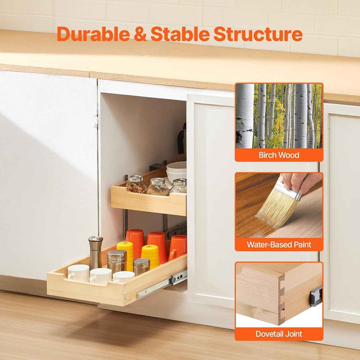 VEVOR 2-Tier Pull-Out Cabinet Organizer, 14" W x 21" D