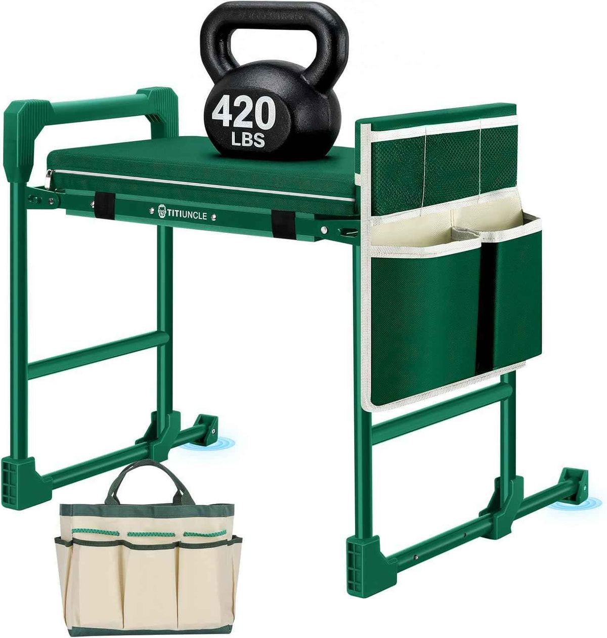 Garden Kneeler and Seat for Seniors: Heavy Duty 420 LBS Support Anti-Tip Multifunctional Gardening Stool Bench with Widened Thick Soft Kneeling Pad & Tool Bag - Foldable for Gardeners