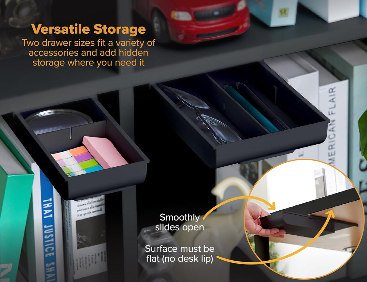 Bostitch Konnect Under Desk Drawer, Self-Adhesive Slide Out Storage Organizer with 4 Customizable Dividers, 2-Pack - Field & Nook