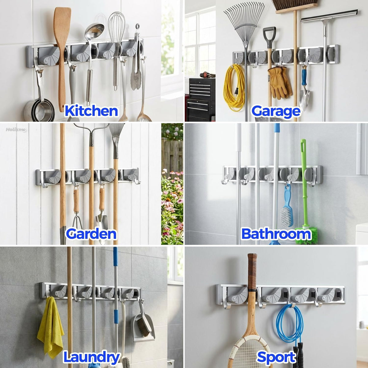 Mop Broom Holder Wall Mount Metal Pantry Organization and Storage Garden Kitchen - Field & Nook