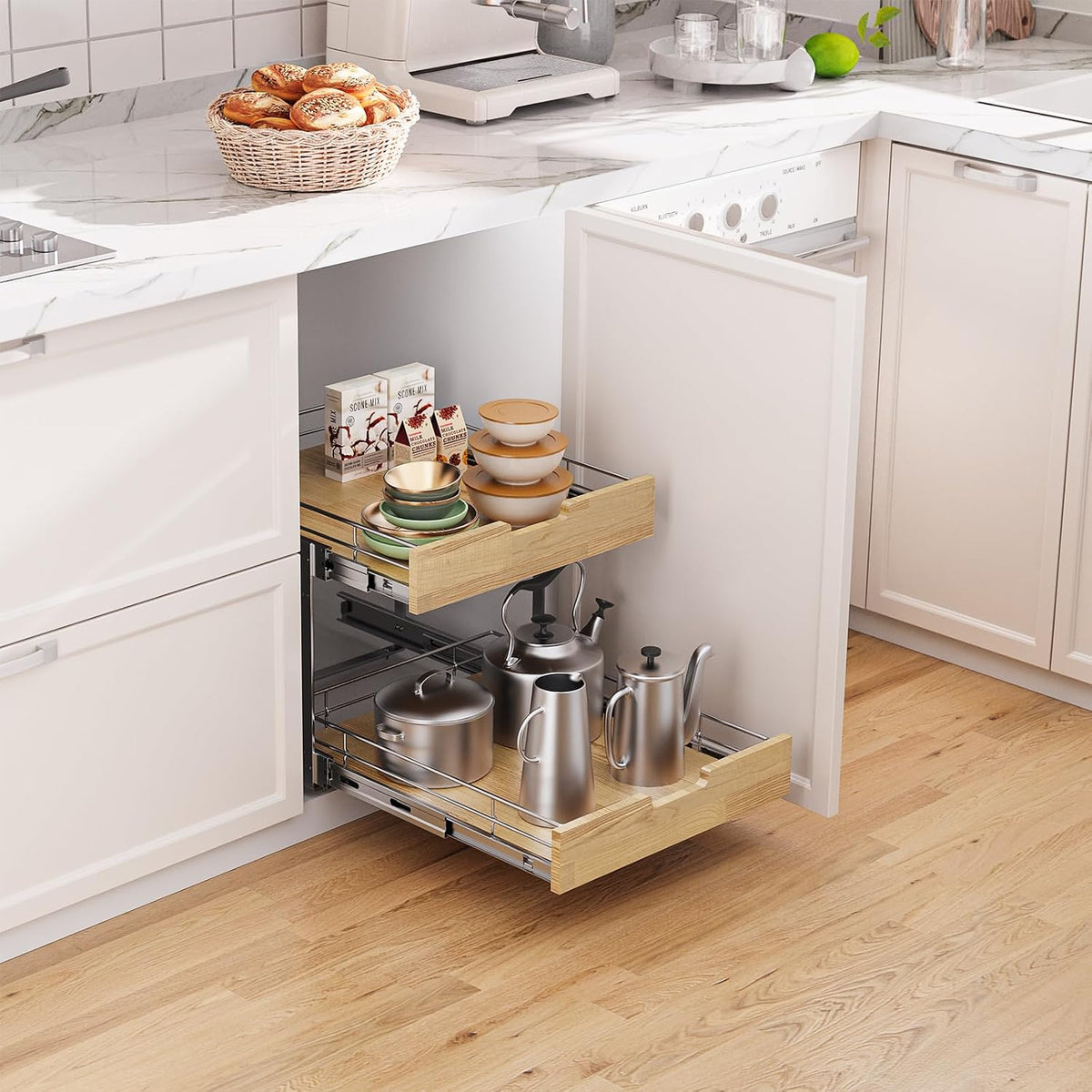Sikarou Pull Out Cabinet Organizer,Heavy-Duty Slide Out Shelf, Wood