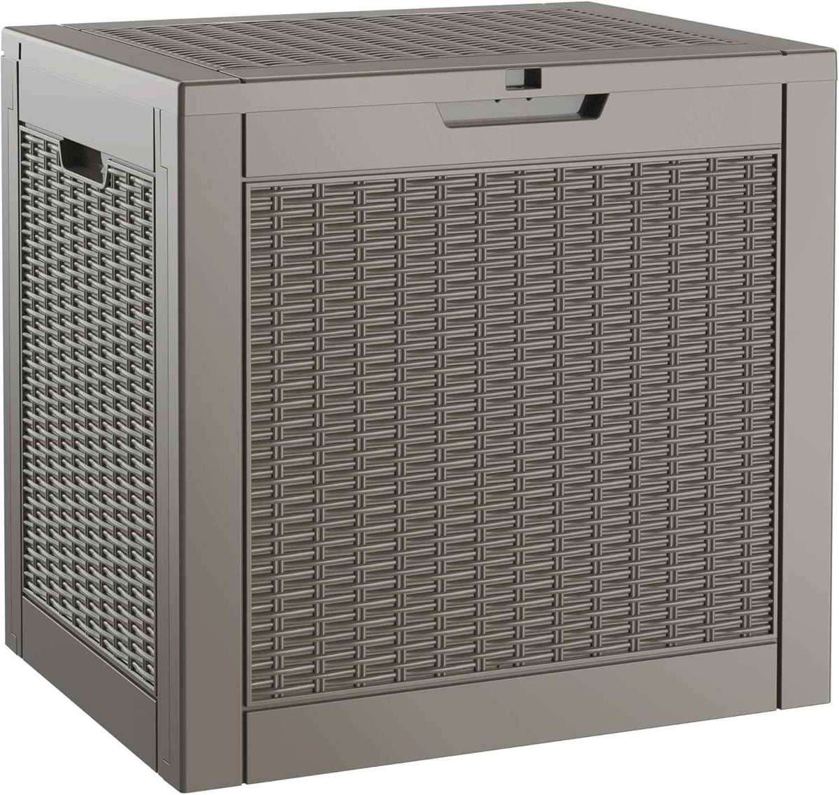 NUNU LAB 30 Gallon Waterproof Resin Deck Box, Lockable Outdoor & Indoor Storage Bench for Patio Cushions, Garden Tools, Pool Accessories & Package Deliveries – Grey
