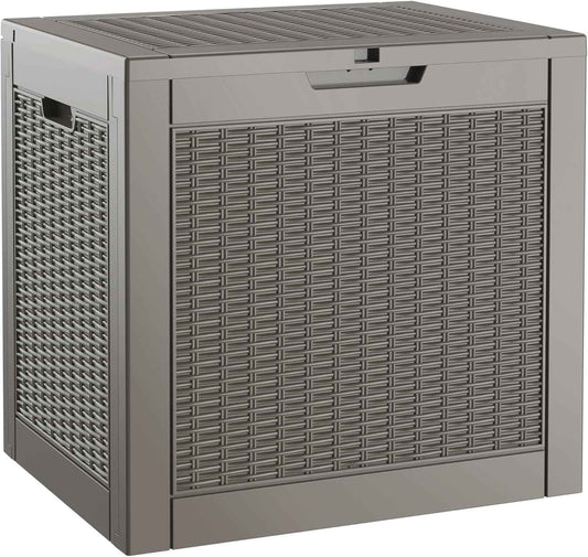 NUNU LAB 30 Gallon Waterproof Resin Deck Box, Lockable Outdoor & Indoor Storage Bench for Patio Cushions, Garden Tools, Pool Accessories & Package Deliveries – Grey