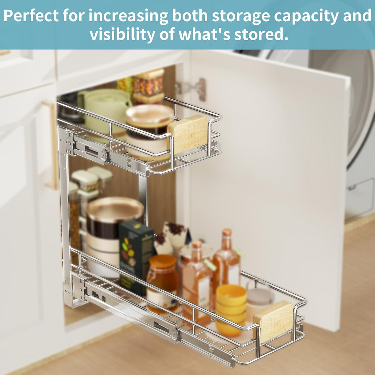 LOVMOR 2-Tier Pull-Out Cabinet Organizer, 7½" W x 21½" D