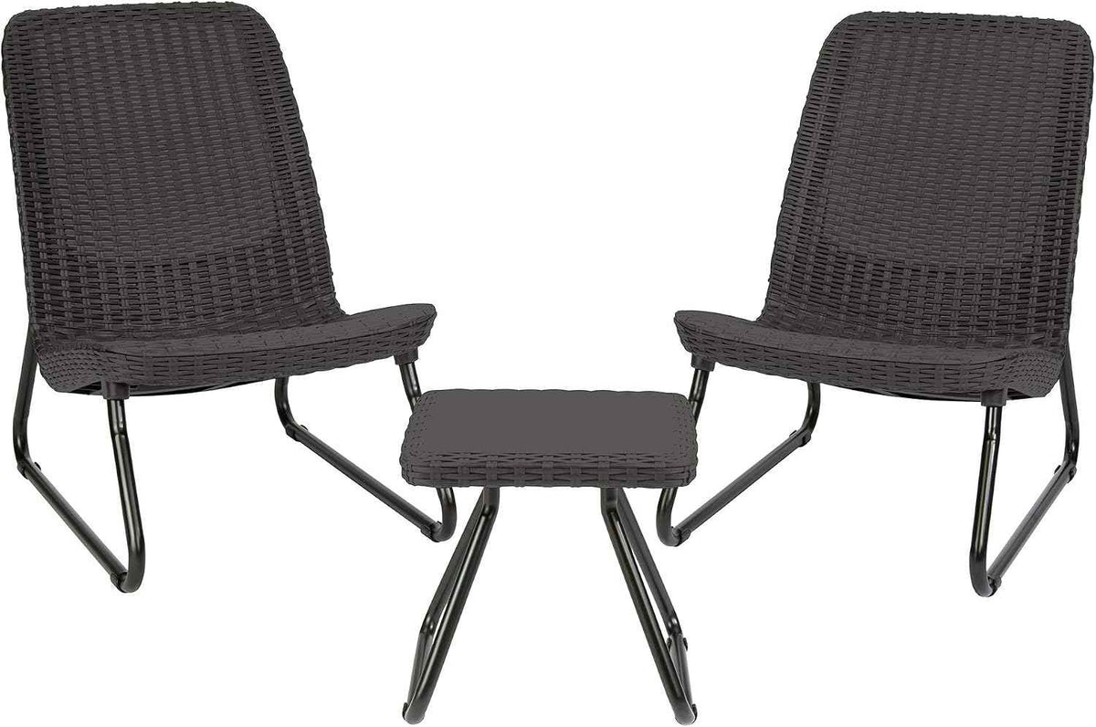 Keter Rio 3 Piece Resin Wicker Patio Furniture Set with Side Table and