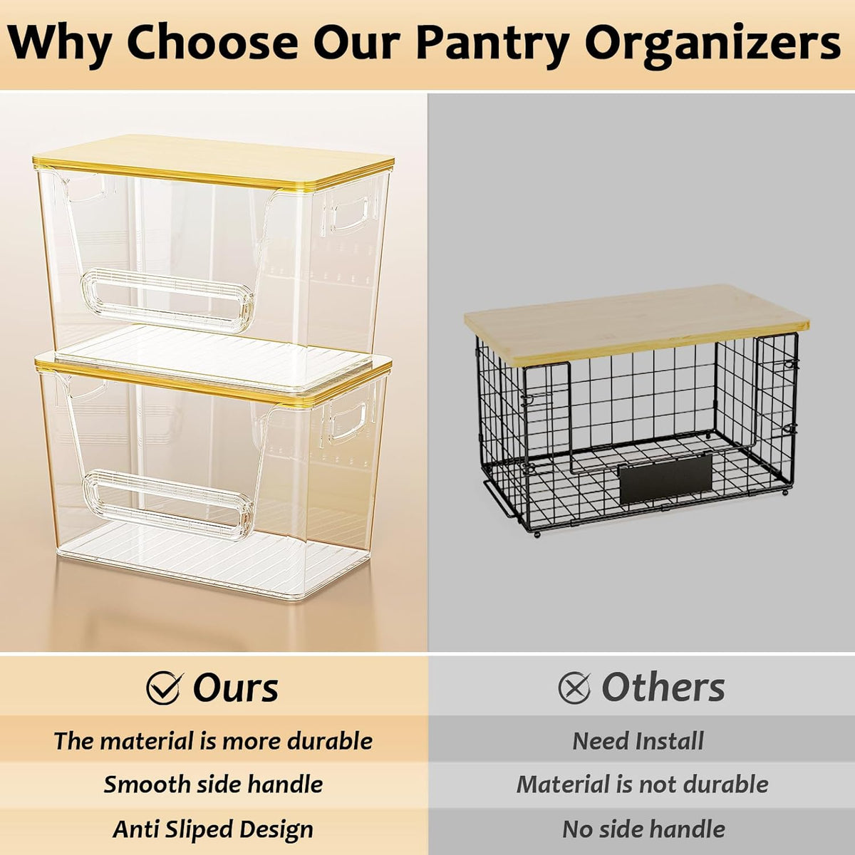 Delamu 4 Pack Pantry Organizers and Storage,Trash Bag Dispenser with Bamboo Top,Stackable Trash Bag Dispenser Under Sink Organizer for 4-30 GalBags,Onion,Potato,Fruits,Clear - Field & Nook