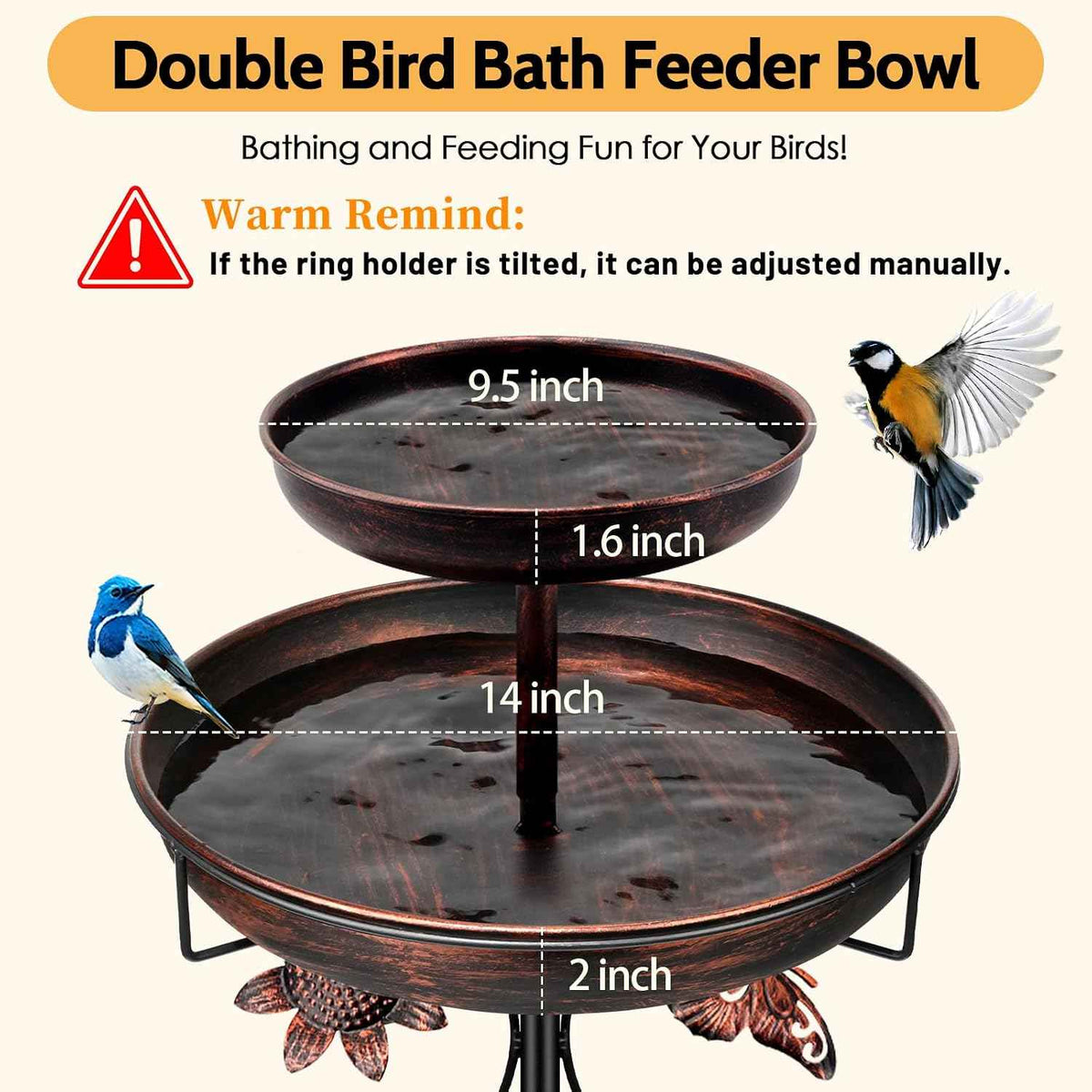 Daoeny Bird Bath for Outside, 42In Vintage Freestanding Birdbaths for Outdoors, Double Metal Bird Bath Feeder Bowls for Garden Patio Yard Lawn Decor, Upgraded 5-Pronged Base (Antique Bronze)