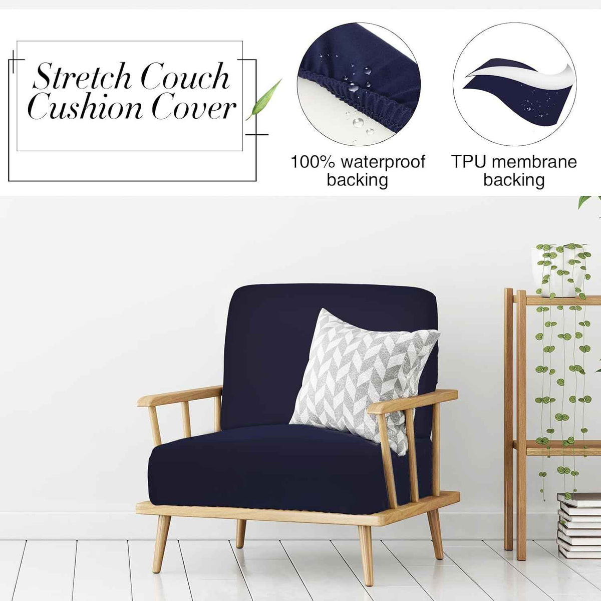Newwiee 8Pcs Patio Cushion Covers Stretch Outdoor Cushion Cover Replacement for Patio Furniture Sofa Couch Slipcovers, Soft Flexibility Washable Furniture Protector(Waterproof Pure,Navy)
