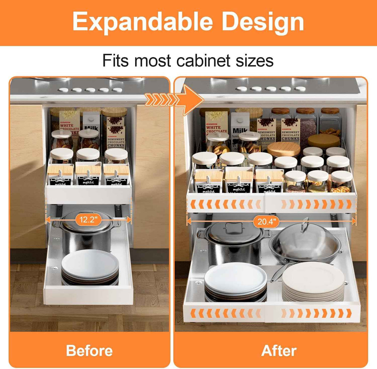 YJHome 2 Pack Expandable Pull Out Cabinet Organizers, 12"-20"W