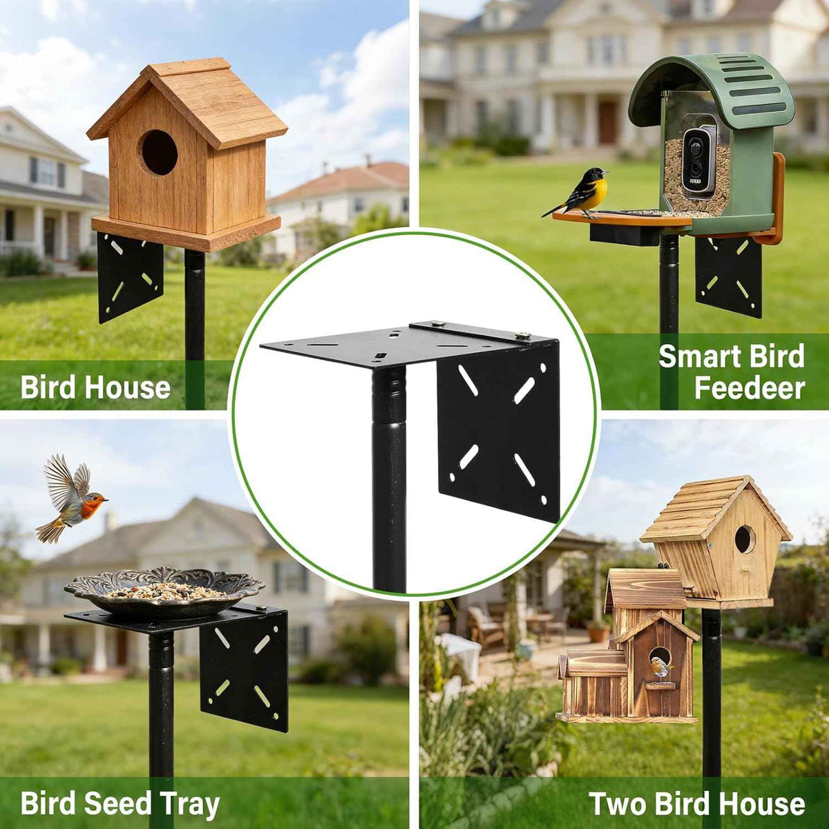 99 Inch Bird Feeder Pole with Squirrel Baffle, 360° Rotating Heavy Duty Bird House Pole for Outdoors Garden Yard, Adjustable Height Bird Feeder Stand with Shepherds Hooks Metal Trays