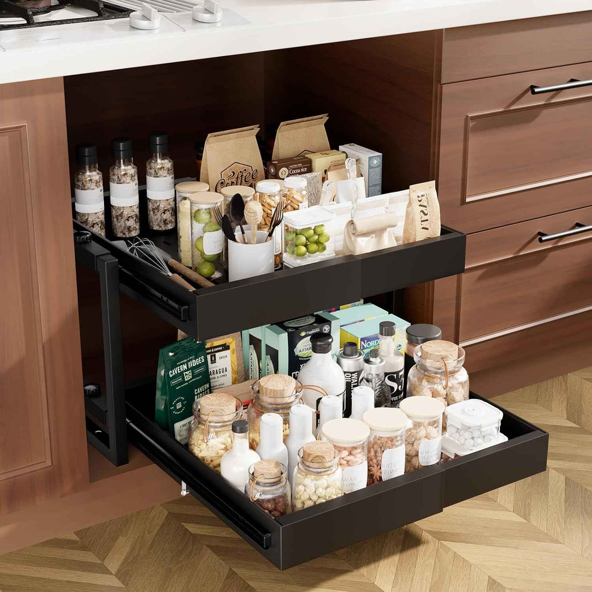 2-Tier Expandable Pull Out Cabinet Organizer, Black