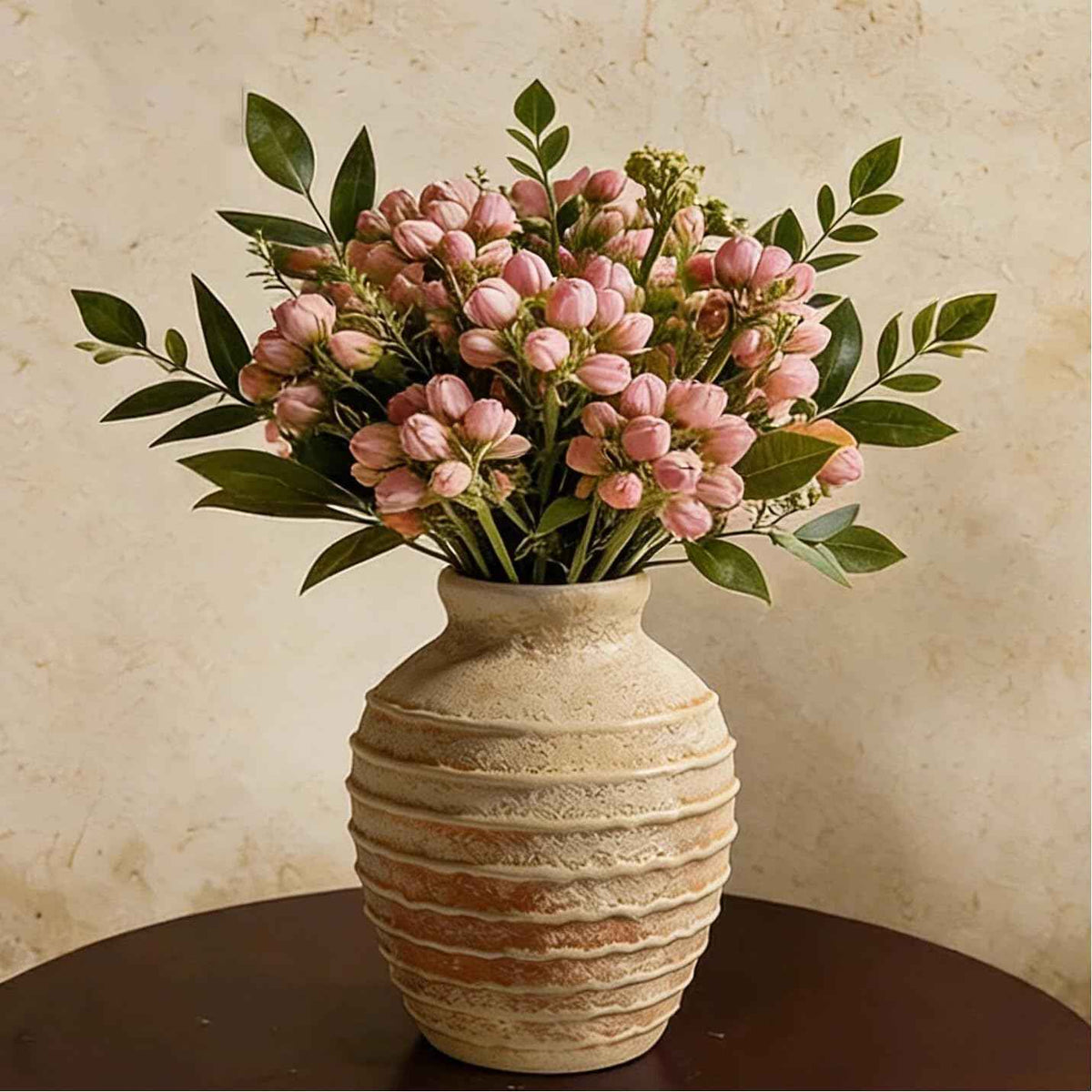 Ceramic Flower Vase 6.7" Farmhouse Table Vases Rustic Vintage Vase Decorative for Flowers & Plant Pottery Terracotta Vases for Home Decor Living Room Bedroom Bathroom Table Centerpiece (Terracotta)