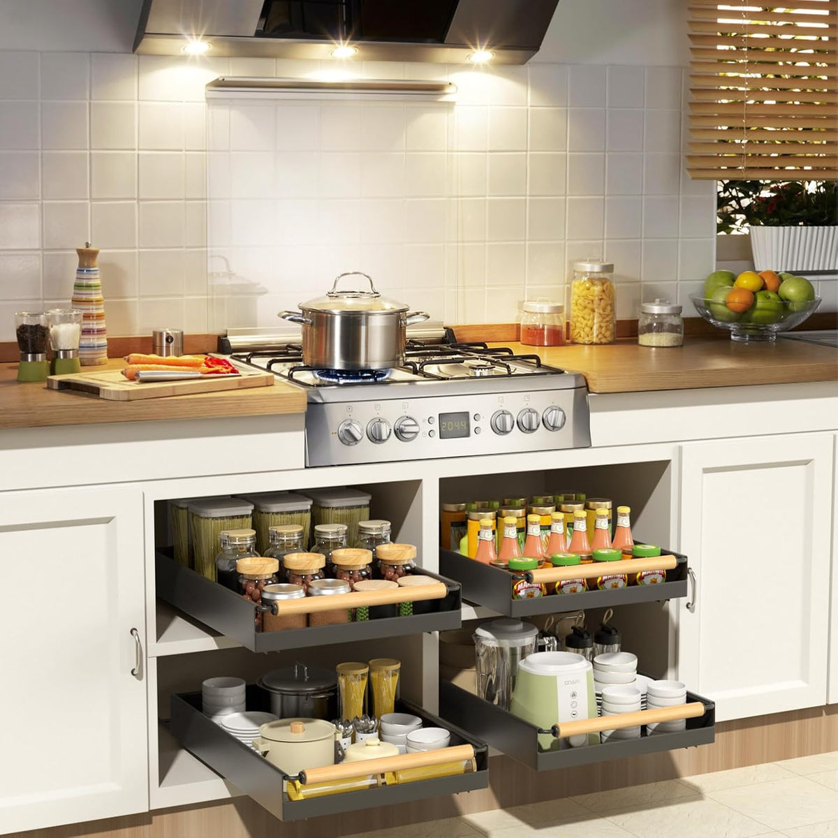 Pull-Out Cabinet Organizer, 16" Deep, Black