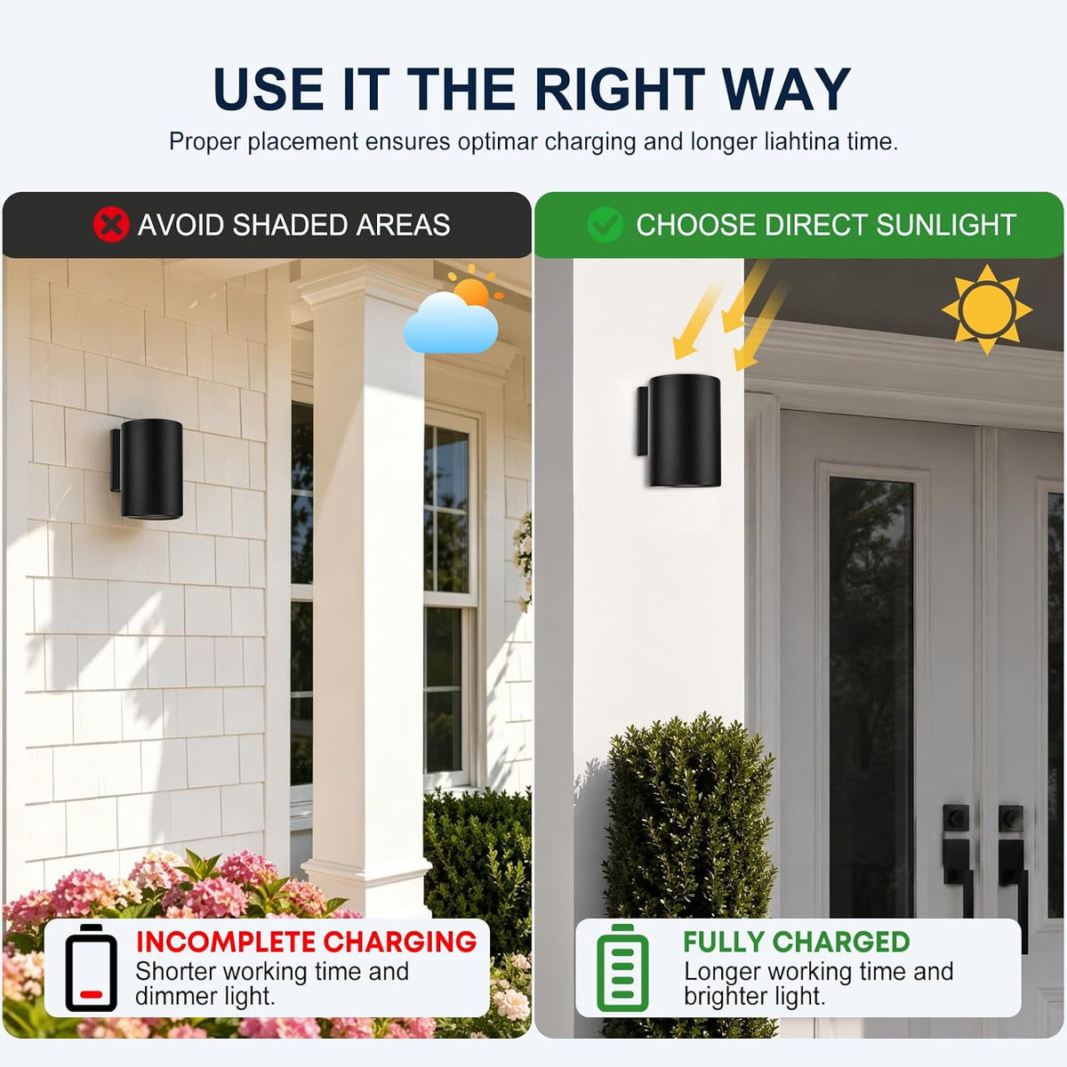 Solar Wall Lights Outdoor, 2 Pack Modern Sconce Lights with Up & Down Warm White Glow, Solar Powered Exterior Lighting, IP65 Waterproof for Patio, Yard, Porch, Garage, Fence, Railing