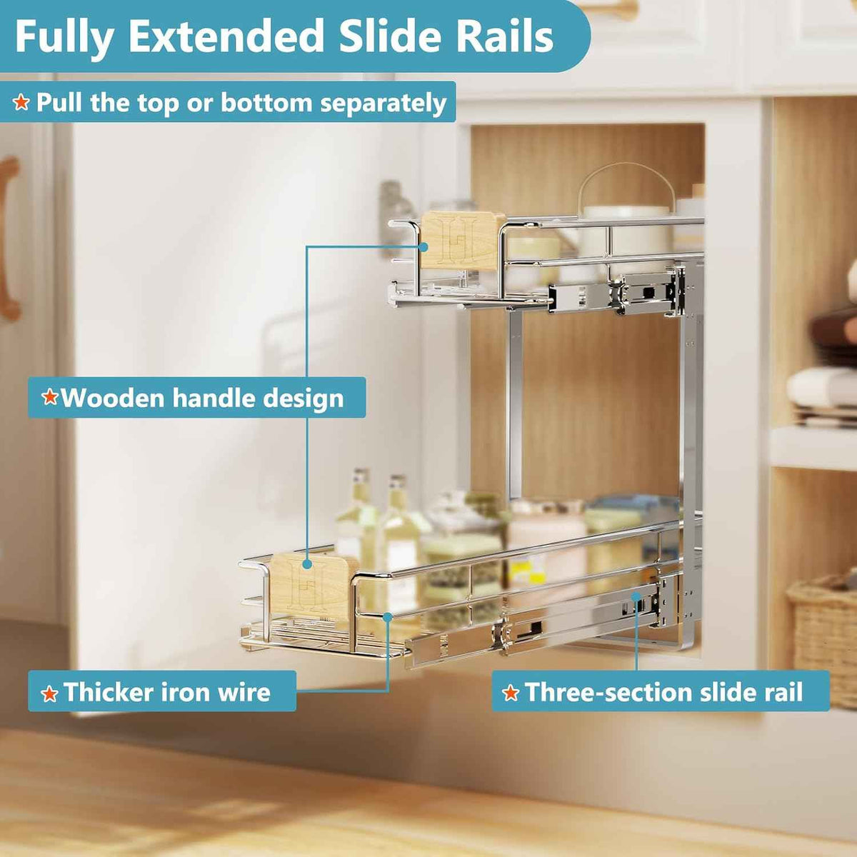 LOVMOR 2-Tier Pull-Out Cabinet Organizer, 7½" W x 21½" D