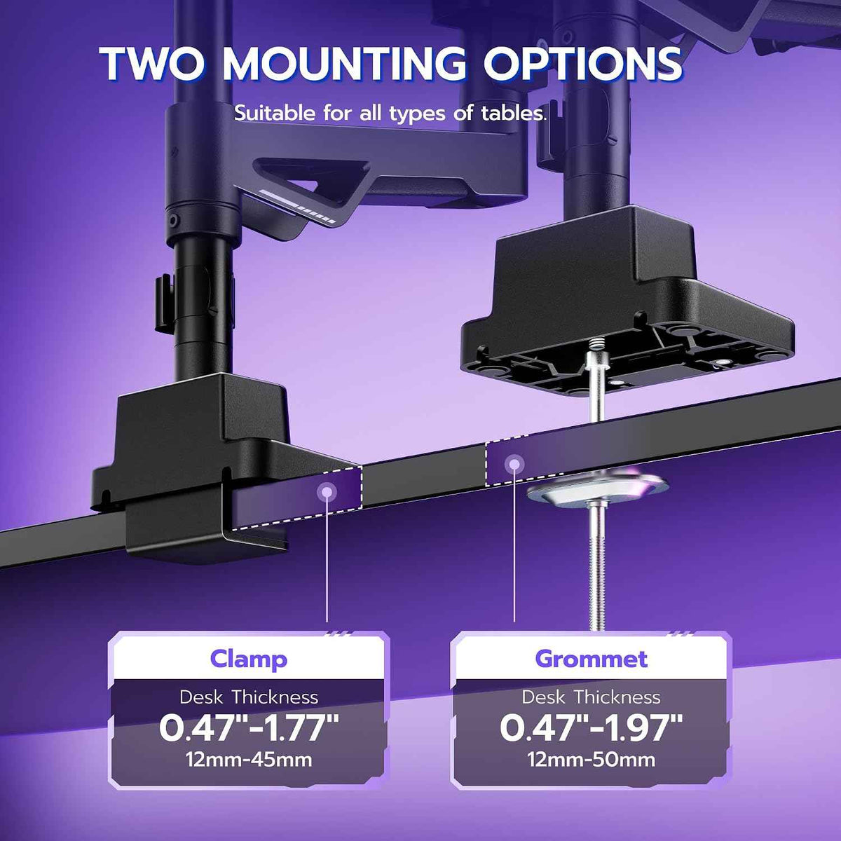 ARES WING Heavy-Duty Gas Spring Ultrawide Monitor Arm 57"66Lbs USB VESA | Height Adjustable & Extendable, Built-in USB Port, Multi VESA Compatible, Clamp & Grommet Base, For Large Ultrawide Monitor