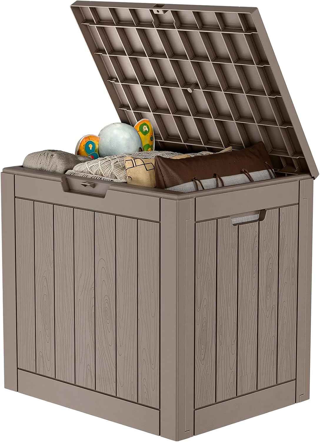 31 Gallon Waterproof Outdoor Storage Box,Resin Deck Box,Lockable Outside Storage Box Container for Patio Furniure,Garden Tools (31 Gallon,Grey)