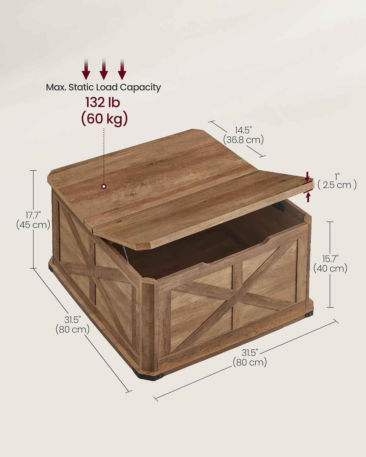 VASAGLE LIRY Farmhouse Coffee Table with Storage, Honey Brown