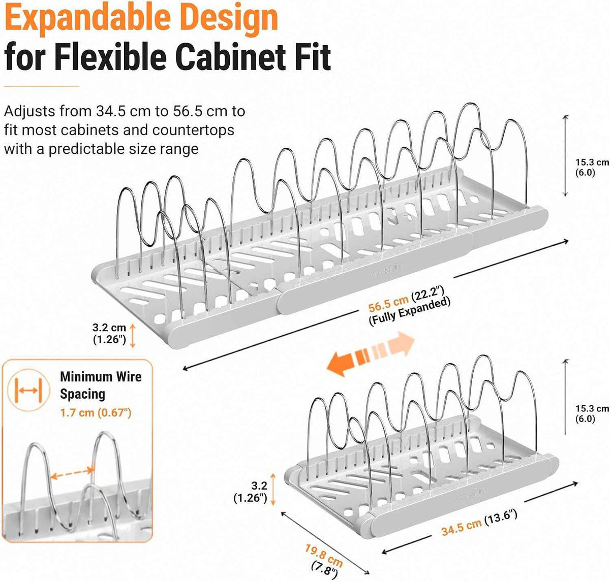 Expandable Pots and Pans Organizer, 9 Adjustable Slots, White