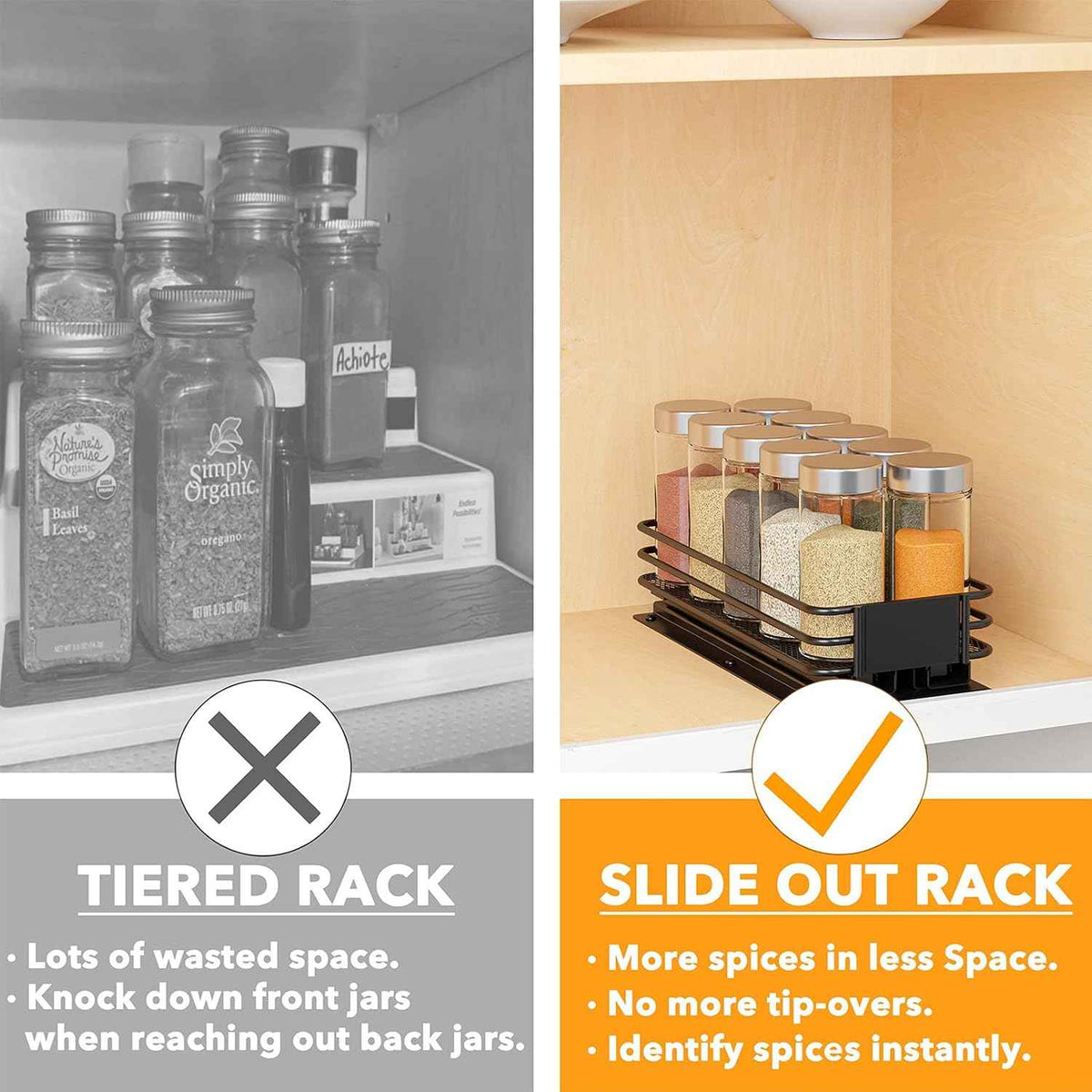 SpaceAid Pull Out Spice Rack Organizer for Cabinet, Heavy Duty Slide