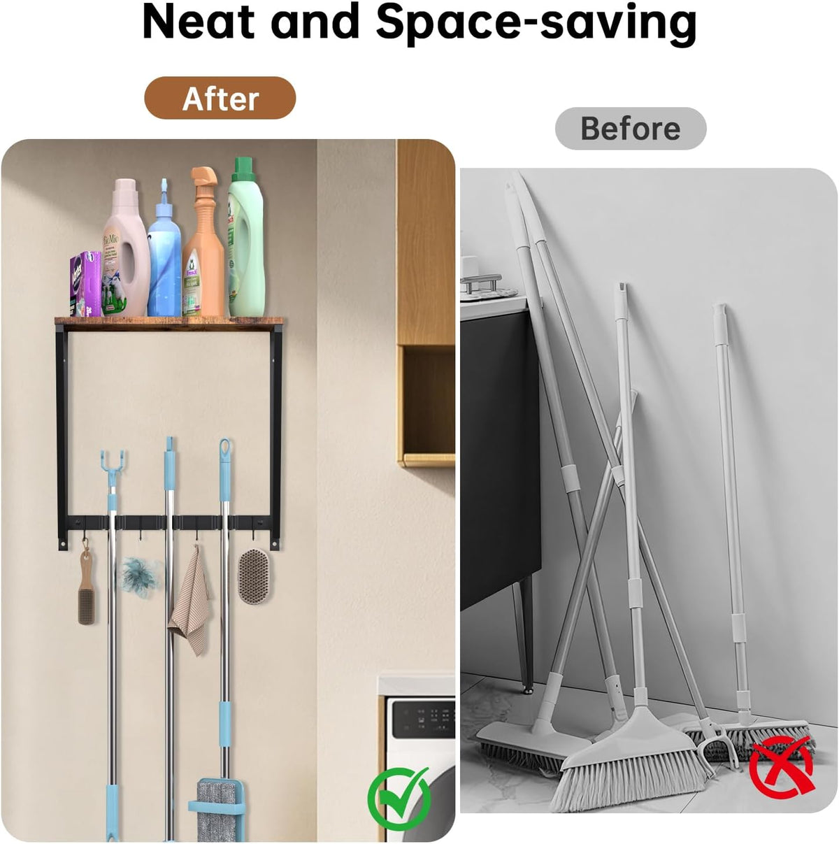 Broom and Mop Organizer Wall Mount - Field & Nook