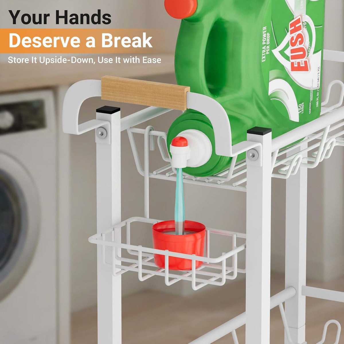 AOODA Laundry Room Cart with Top Detergent Holder, Metal Rolling Storage Cart Between Washer and Dryer, 3 Tier Narrow Laundry Room Organization and Storage with Wheels (White) - Field & Nook