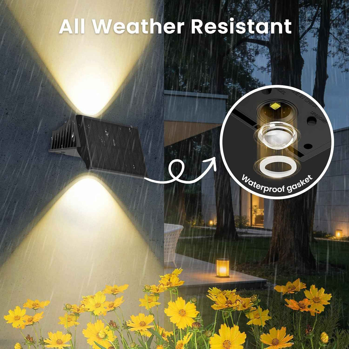Solar Fence Lights Outdoor, 6 Pack Up and Down Wall Lights, Warm White | IP67 waterproof design; dusk-to-dawn outdoor wall decor for fences, patios, decks, gardens, yards, railings and pathways
