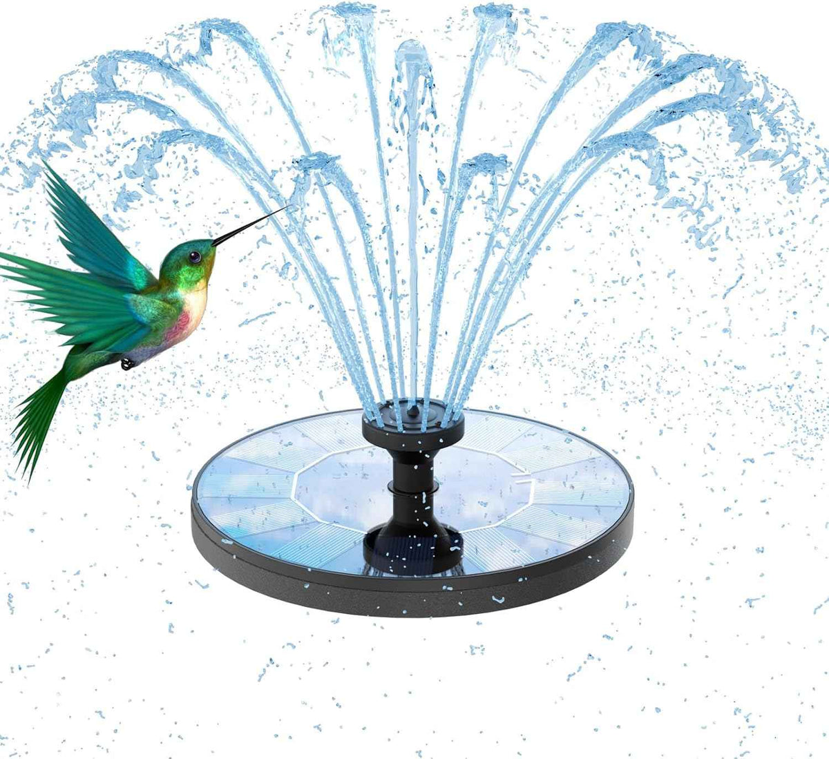 AMZtime Solar Water Fountain, Upgraded Solar Bird Bath Fountains with 6 Nozzles, Free Standing Floating Solar Powered Water Fountain Pump for Bird Bath, Garden, Pond, Pool and Outdoor