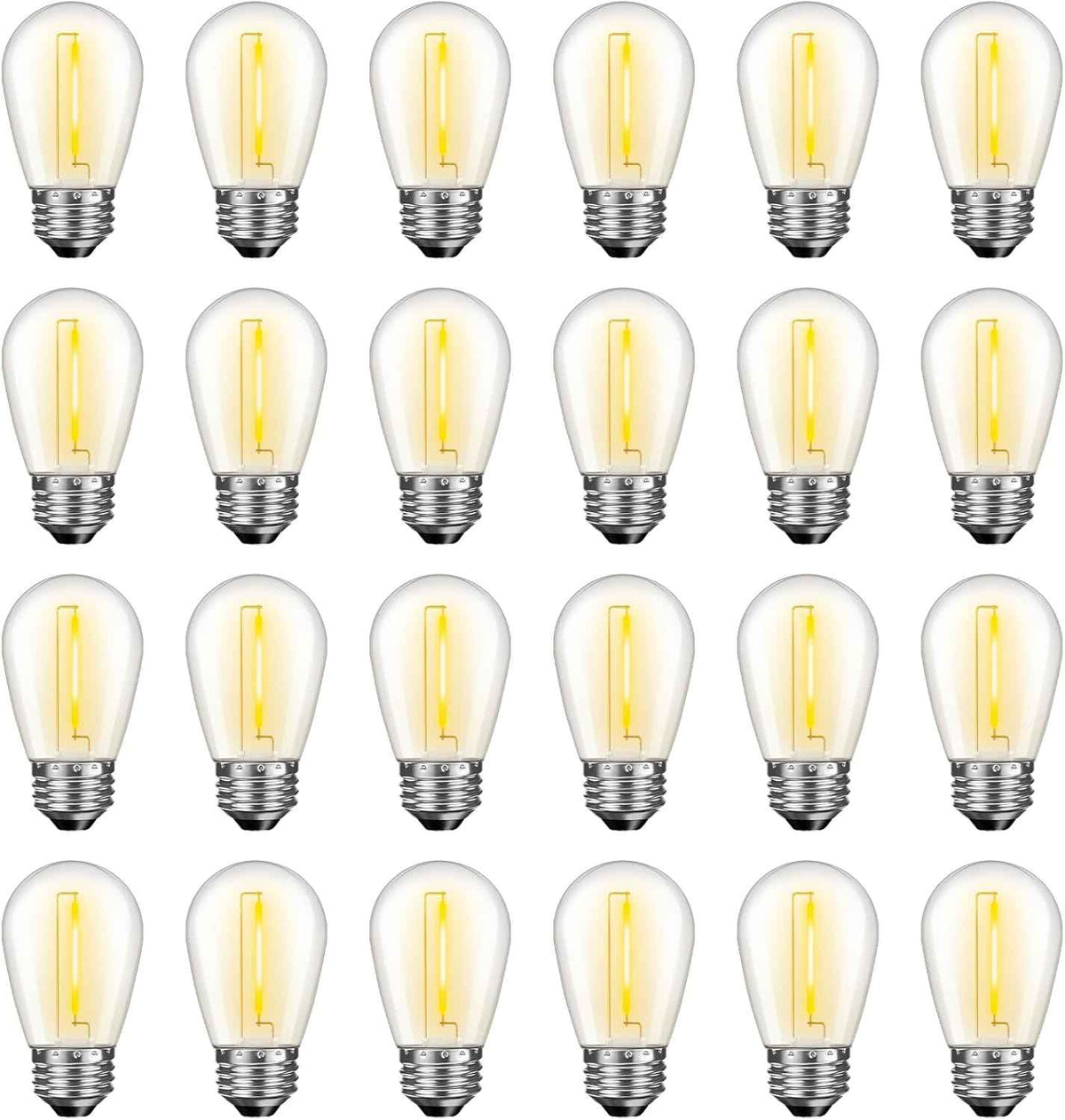 24 Pack LED S14 Replacement Light Bulbs, Waterproof 1W Vintage Edison Bulbs for Outdoor Patio Backyard String Lights, Dimmable, E26 Regular Medium Screw Base, 2200K Warm White