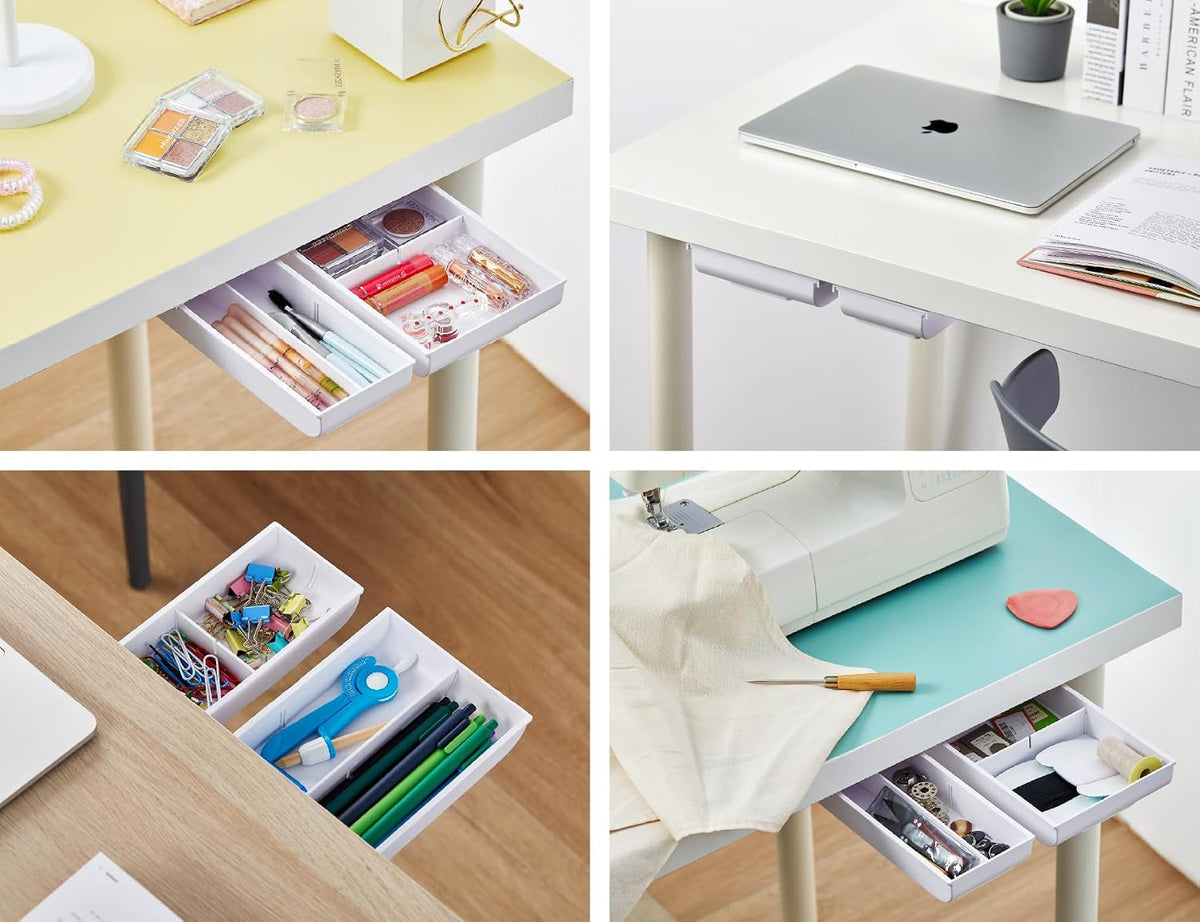 Bostitch Konnect Under Desk Drawer, Self-Adhesive Slide Out Storage Organizer with 4 Customizable Dividers, 2-Pack - Field & Nook