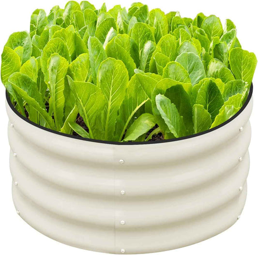 SnugNiture 2x2x1ft Round Galvanized Raised Garden Bed Kit Outdoor, Metal Planter Box for Planting Plants Vegetables, White