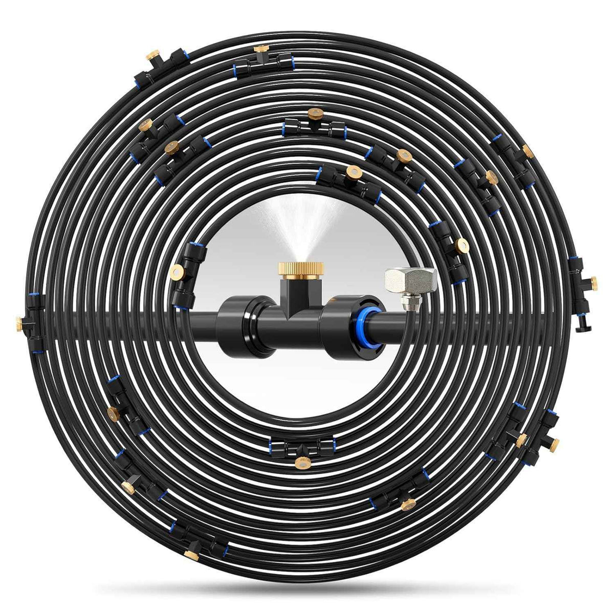 Misting Cooling System 59FT (18M) Misting Line + 26 Brass Mist Nozzles + 28 Brass Adapter(3/4") Outdoor Mister for Patio Garden Greenhouse Trampoline for Waterpark