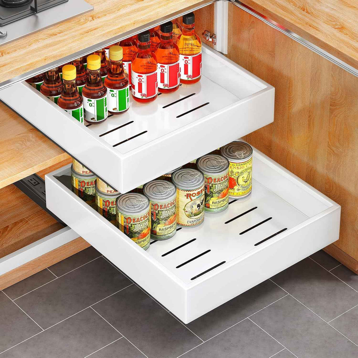 Pull-Out Cabinet Organizer, 21" Deep, White