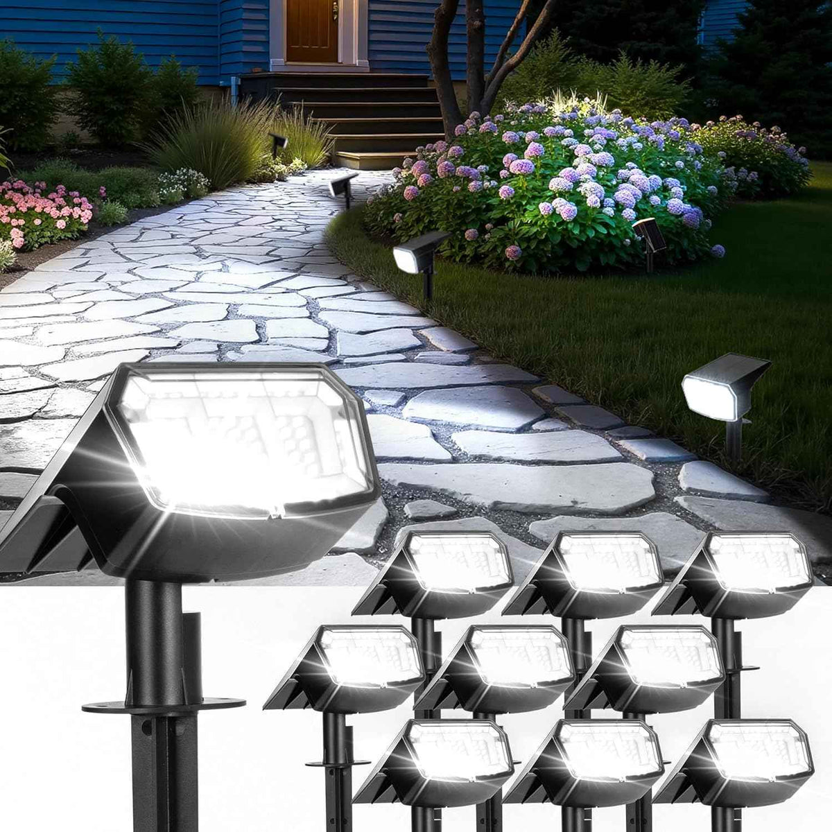 Solar Spot Lights Outdoor IP67 Waterproof 10 Pack, 63 LED 3 Modes Solar Landscape Spotlights for Yard Garden Pathway Wall House Garage (Cool White)