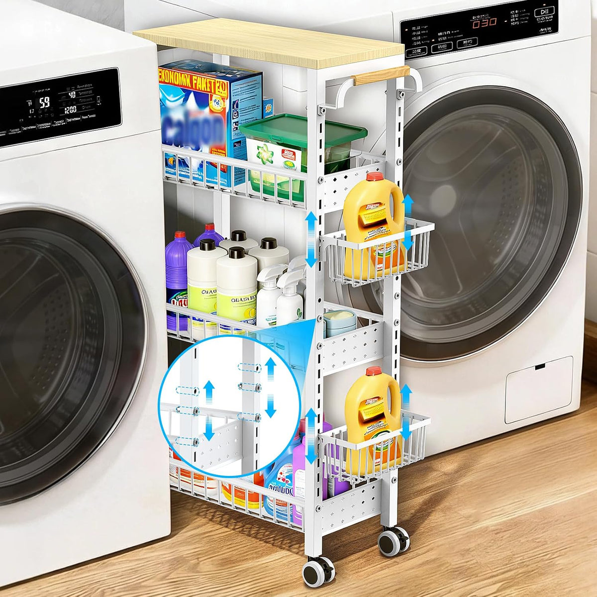 7.8 Inch Ultra-Slim 4-Tier Rolling Storage Cart with Adjustable Shelves - Field & Nook