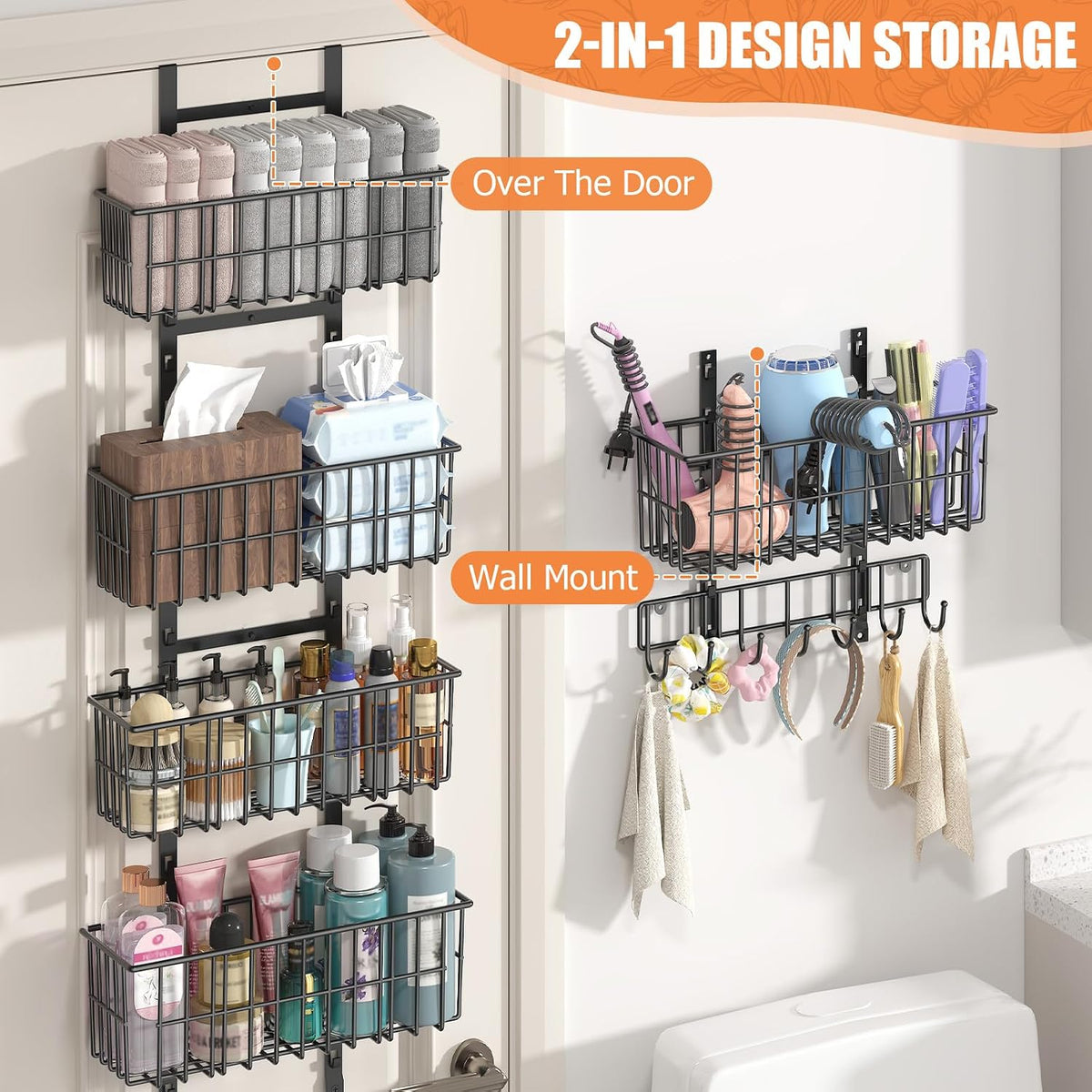 Adjustable Over the Door Organizer – Black - Field & Nook