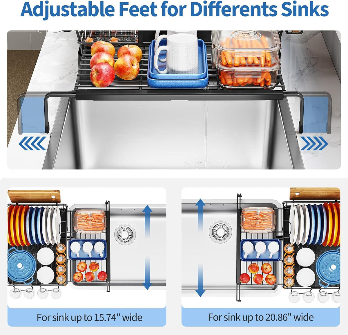 TOOLF Expandable Over-the-Sink Dish Drying Rack, 12.56"-23.97"L