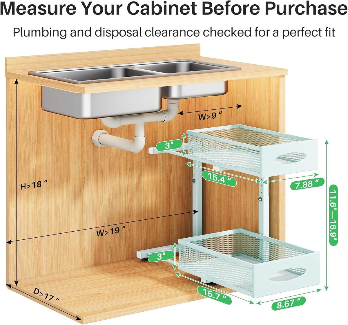 Under Sink Organizer, 2 Tier Pull out Cabinet Organizer Baskets with Mesh Sliding Drawers, Slide out Storage Shelf for Home, Kitchen, Bathroom, Pantry, Office Cabinet(1 Pack, Blue) - Field & Nook