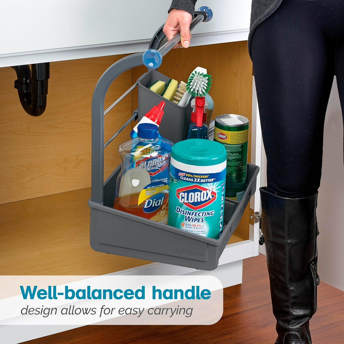 Polder Under Sink Storage Caddy, Kitchen and Bathroom Organization and Storage with Tray, Easy-to-Assemble, 16.75" x 10.5" x 16.5" - Field & Nook