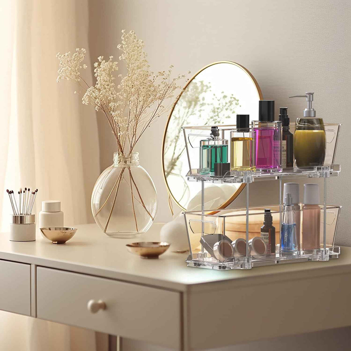 Simple Houseware 2 Tier Pull-Out Cabinet Organizer, Clear