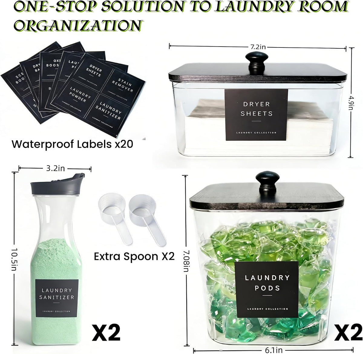 3+2-Pack Laundry Pods Containers & Dryer Sheet Holder & Laundry Detergent - Field & Nook