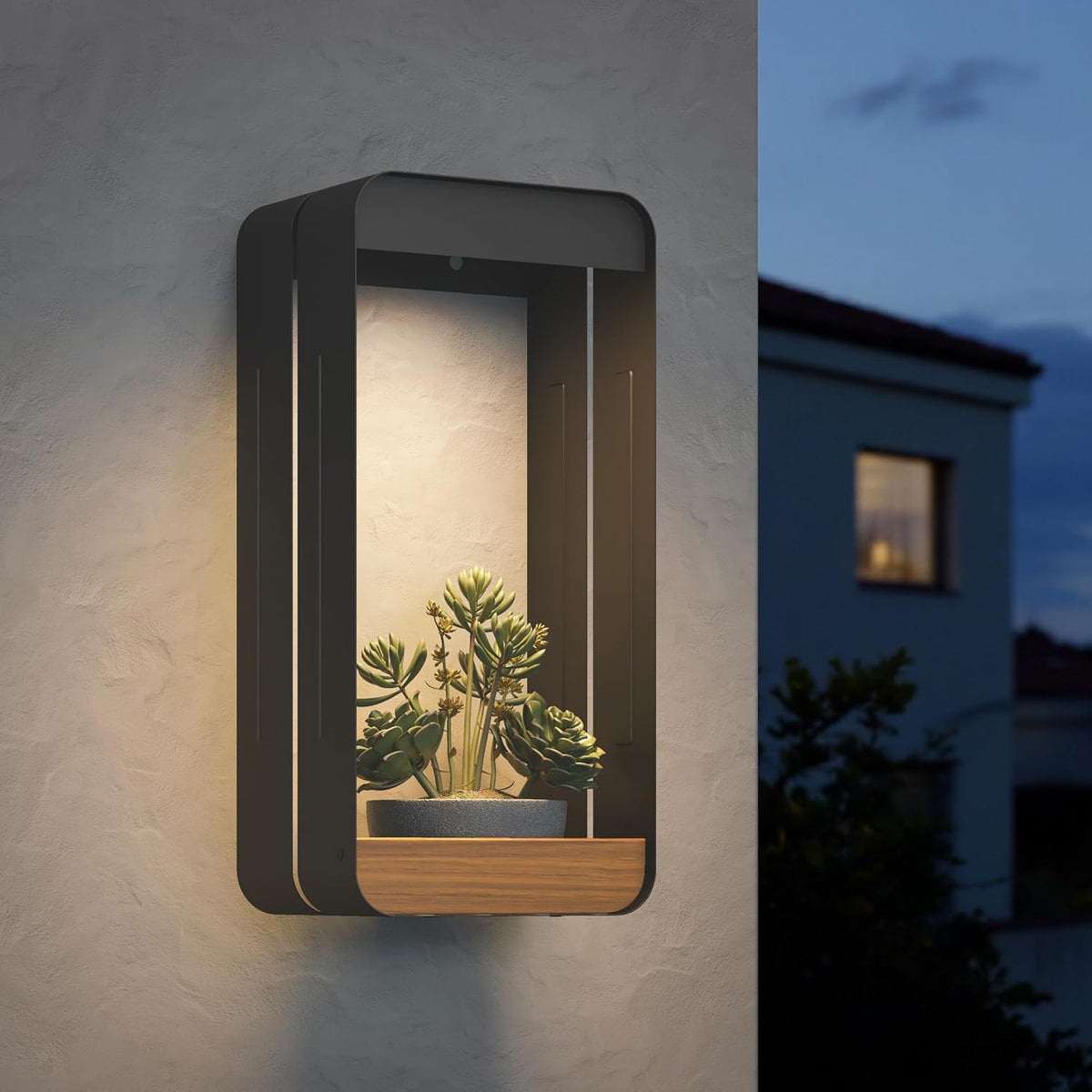 Solar Wall Sconce with Planter Shelf – Waterproof Patio Accent