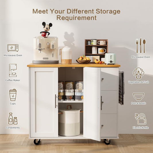 Rolling Kitchen Island – 39.7-Inch, Drop Leaf, Drawers & Cabinet