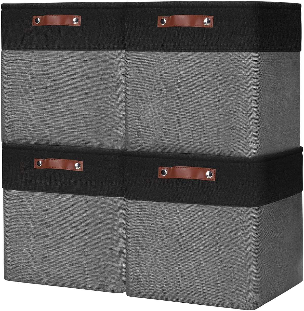 13x13 Cube Storage Bins, Collapsible Fabric Storage Box, 4 Pack Closet Baskets with Handles for Organizing, Shelf, Toys, Clothes, Home, Office, Nursery (Grey&Black) - Field & Nook