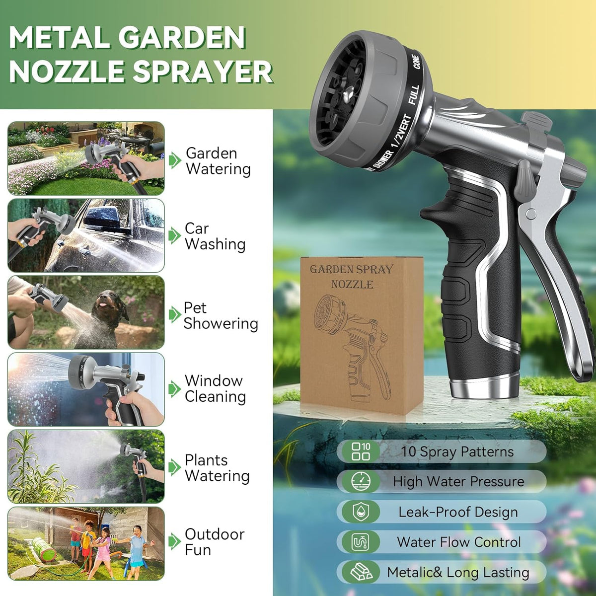 Metal 8-Pattern High-Pressure Garden Hose Nozzle - Field & Nook