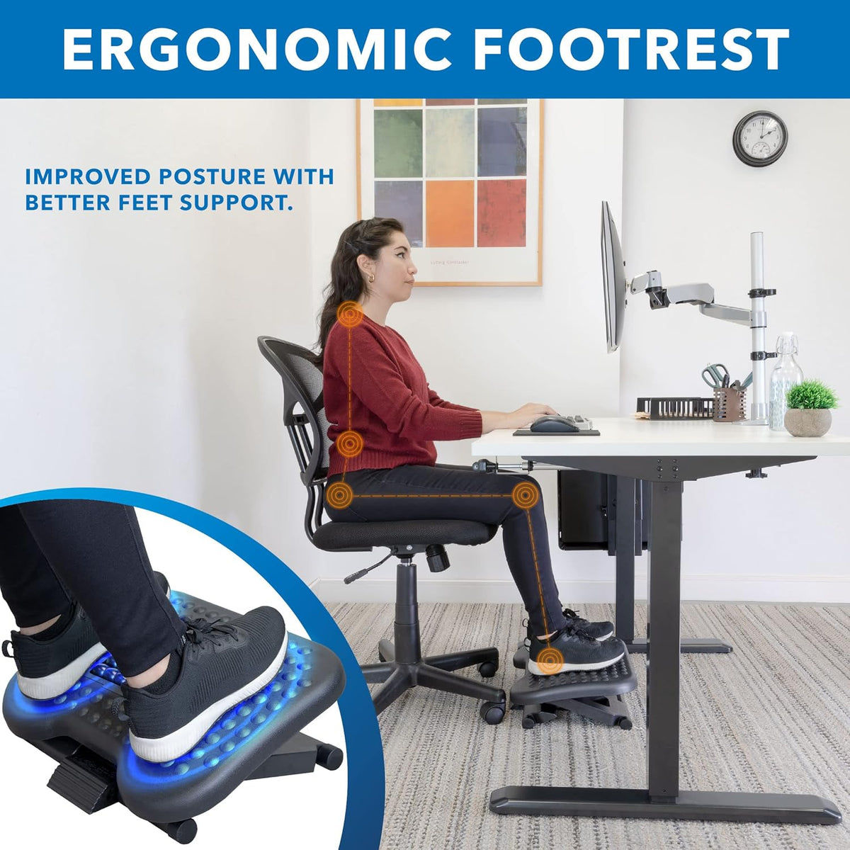 Height-Adjustable Footrest with Massage Rollers and 30° Tilt - Field & Nook
