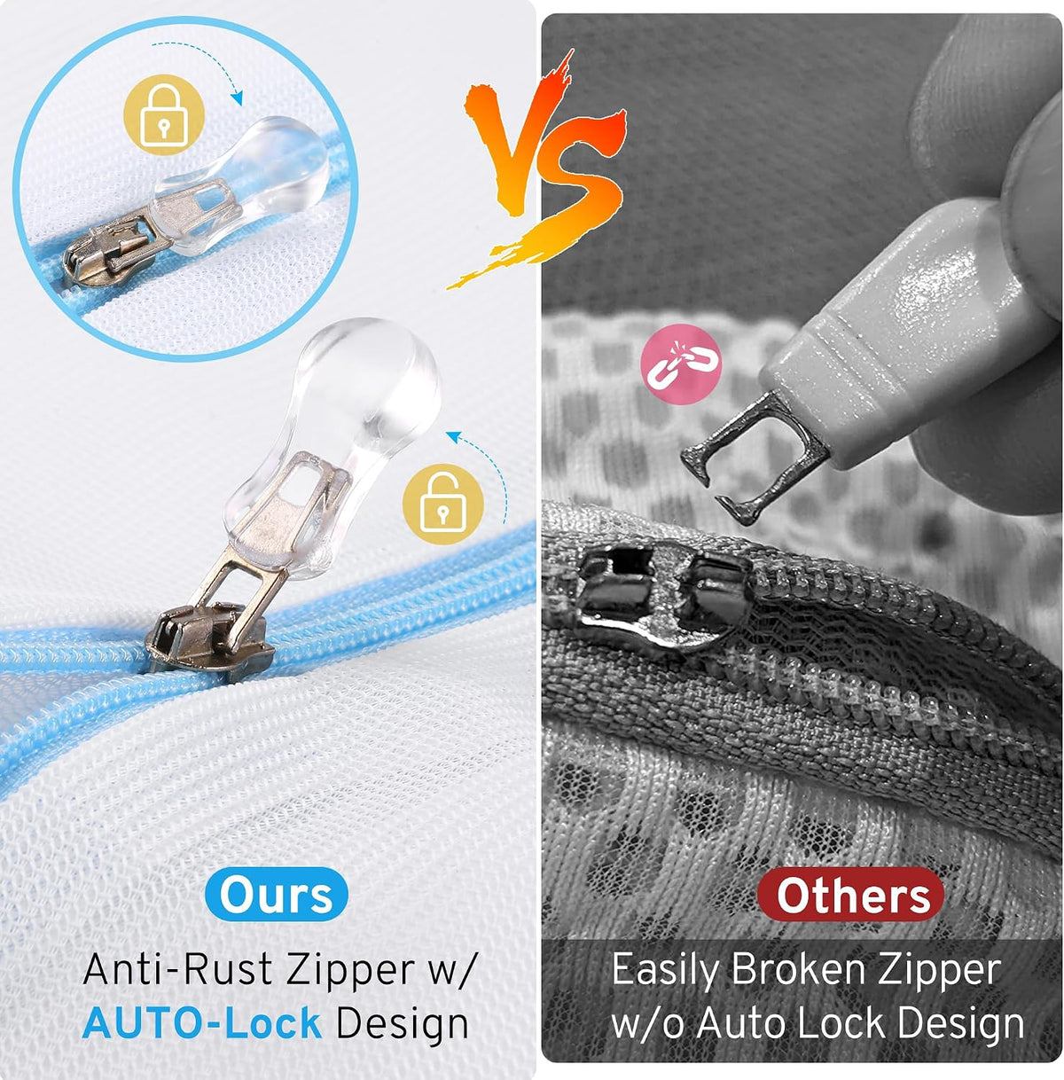 Mesh Laundry Bag Set – 7-Piece, 6 Sizes, Auto-Lock Zippers